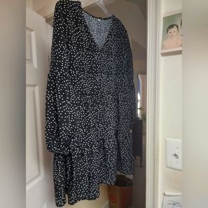Black polkadot long-sleeve dress. Size XL